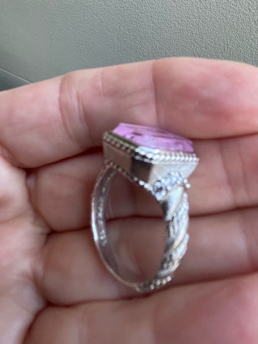 Judith Ripka Pink Crystal Cameo Ring in Silver Tone - Picture 12 of 16